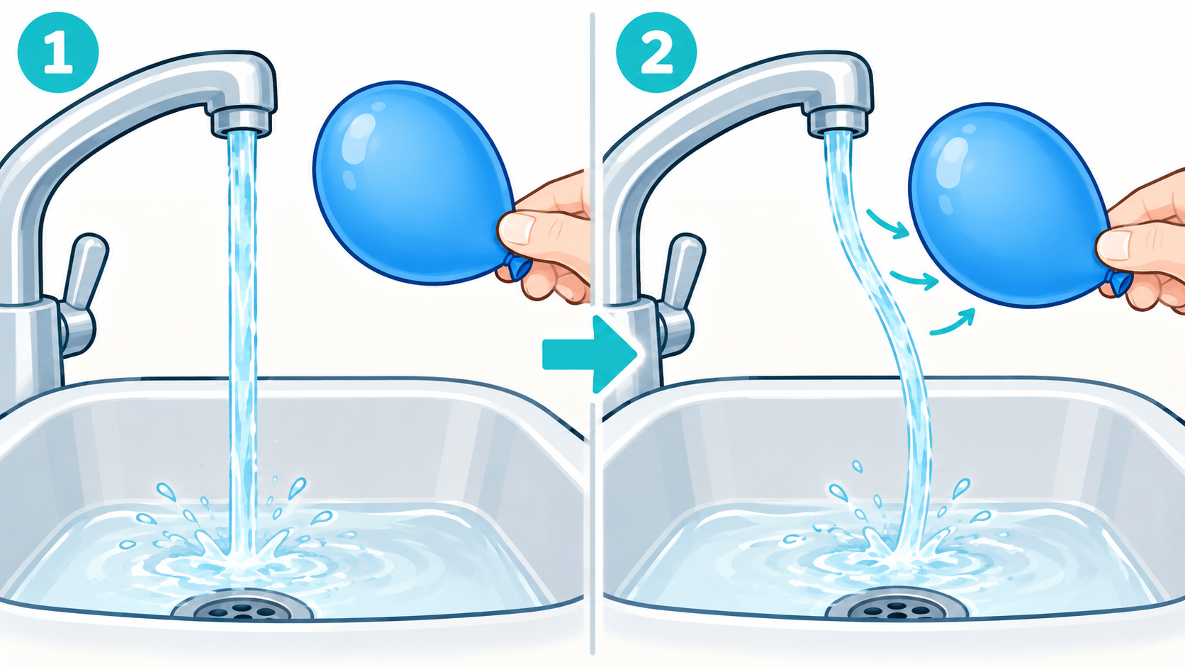 Esquema paso a paso de Doblar un chorro de agua