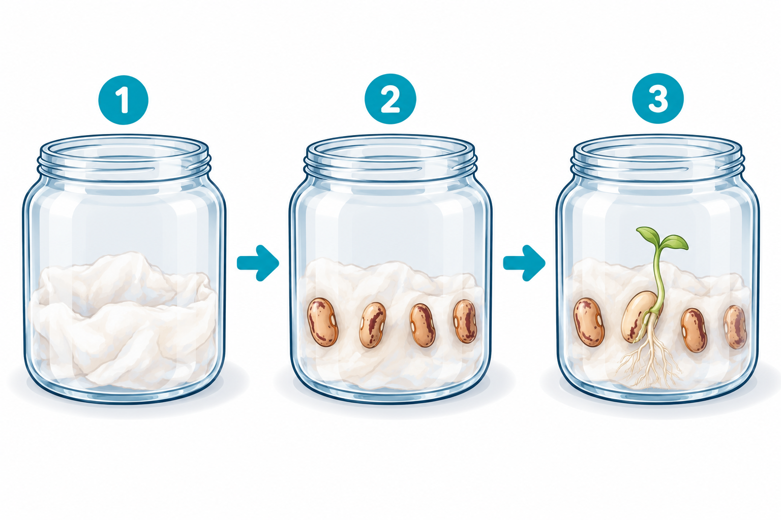 Esquema paso a paso de Germinar porotos